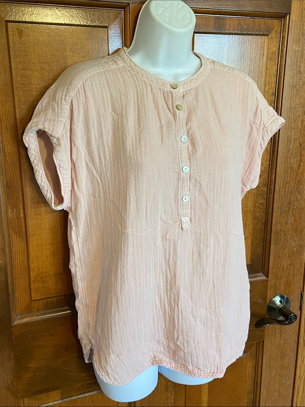Faherty Dream Desmond top breathable, lightweight peach-colored cotton gauze S - Picture 2 of 10